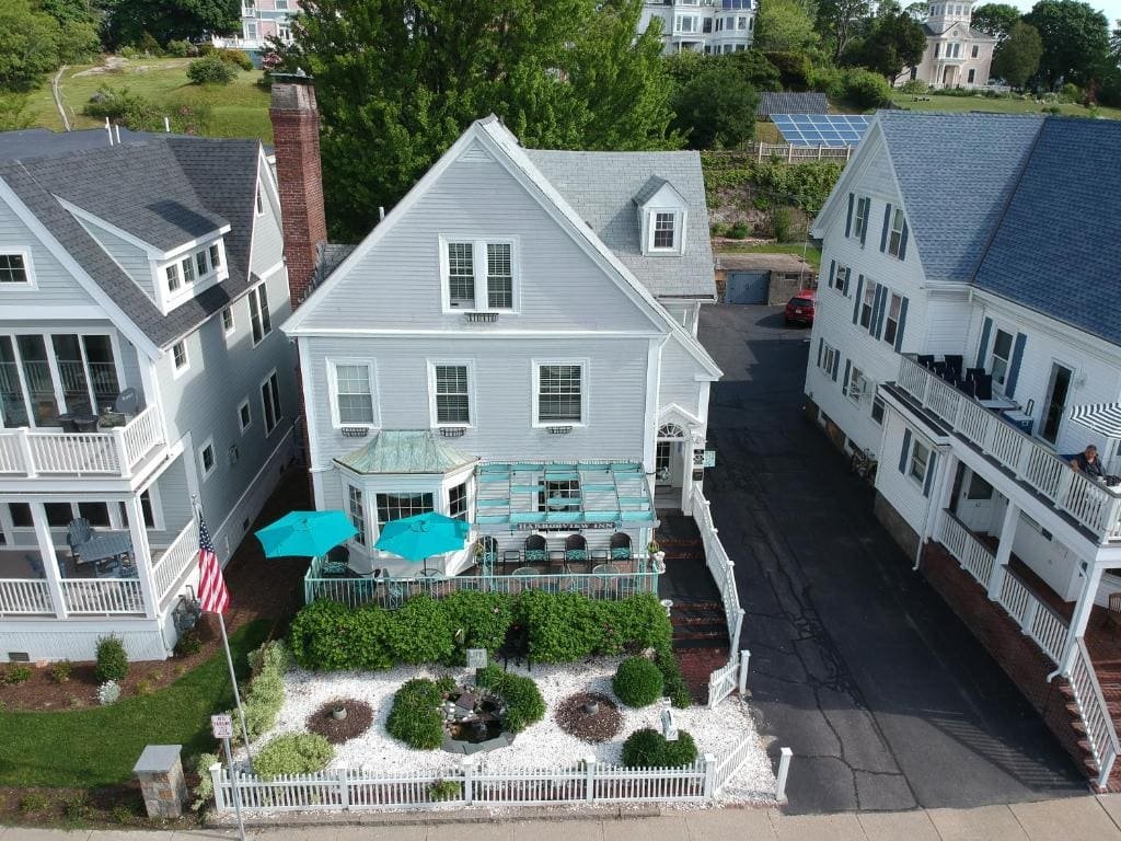 The Harborview Inn and its garden seen from above