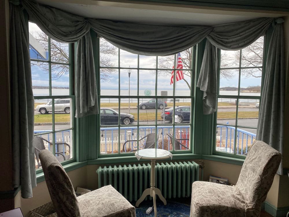 The bay window at the Harborview Inn, looking out over the outer harbour
